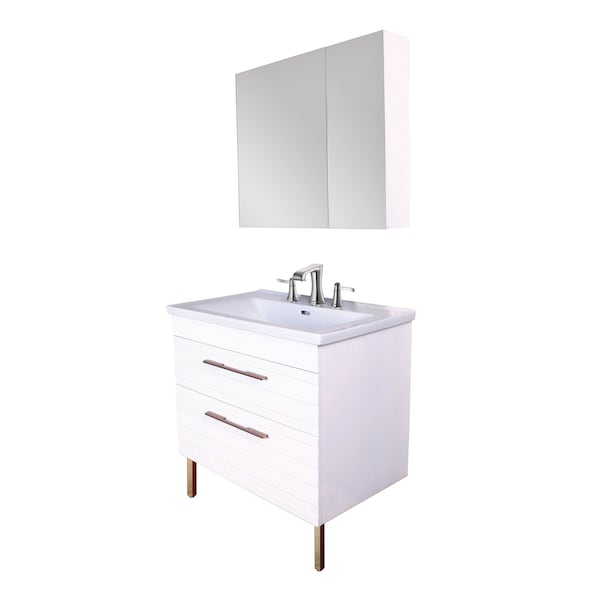 Anacapa 32 In. W Wall Mounted Vanity Set With Integrated Basin And Medicine Cabinet In Glossy White